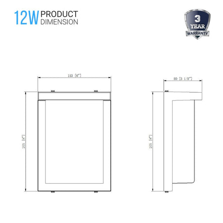 12W Rectangle Shape LED Outdoor Wall Sconce, Painted Silver Finish, White Acrylic Shade, ETL Listed - BUILDMYPLACE