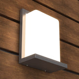 12W Rectangle Shape LED Outdoor Wall Sconce, Painted Silver Finish, White Acrylic Shade, ETL Listed - BUILDMYPLACE