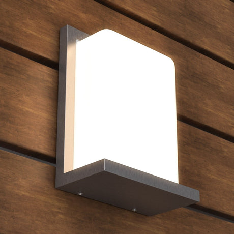 12W Rectangle Shape LED Outdoor Wall Sconce, Painted Silver Finish, White Acrylic Shade, ETL Listed - BUILDMYPLACE