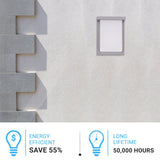 12W Rectangle Shape LED Outdoor Wall Sconce, Painted Silver Finish, White Acrylic Shade, ETL Listed - BUILDMYPLACE