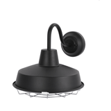 12W Textured Black Gooseneck LED Outdoor Wall Light with Nickel Cage, 3000K (Warm White), Dimmable, 1000 Lumens, ETL Listed - BUILDMYPLACE