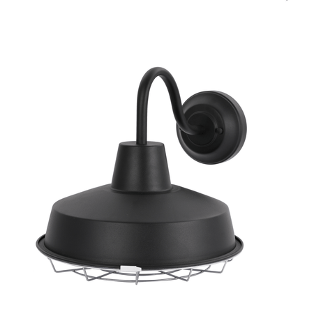 12W Textured Black Gooseneck LED Outdoor Wall Light with Nickel Cage, 3000K (Warm White), Dimmable, 1000 Lumens, ETL Listed - BUILDMYPLACE