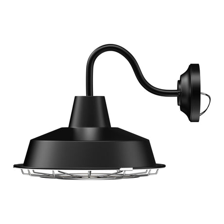 12W Textured Black Gooseneck LED Outdoor Wall Light with Nickel Cage, 3000K (Warm White), Dimmable, 1000 Lumens, ETL Listed - BUILDMYPLACE