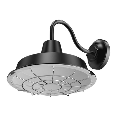 12W Textured Black Gooseneck LED Outdoor Wall Light with Nickel Cage, 3000K (Warm White), Dimmable, 1000 Lumens, ETL Listed - BUILDMYPLACE