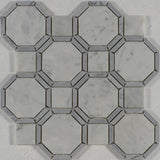 13 X 13 in. Gables Carrara Octagon White and Gray Line Polished Marble Mosaic Tile - BUILDMYPLACE