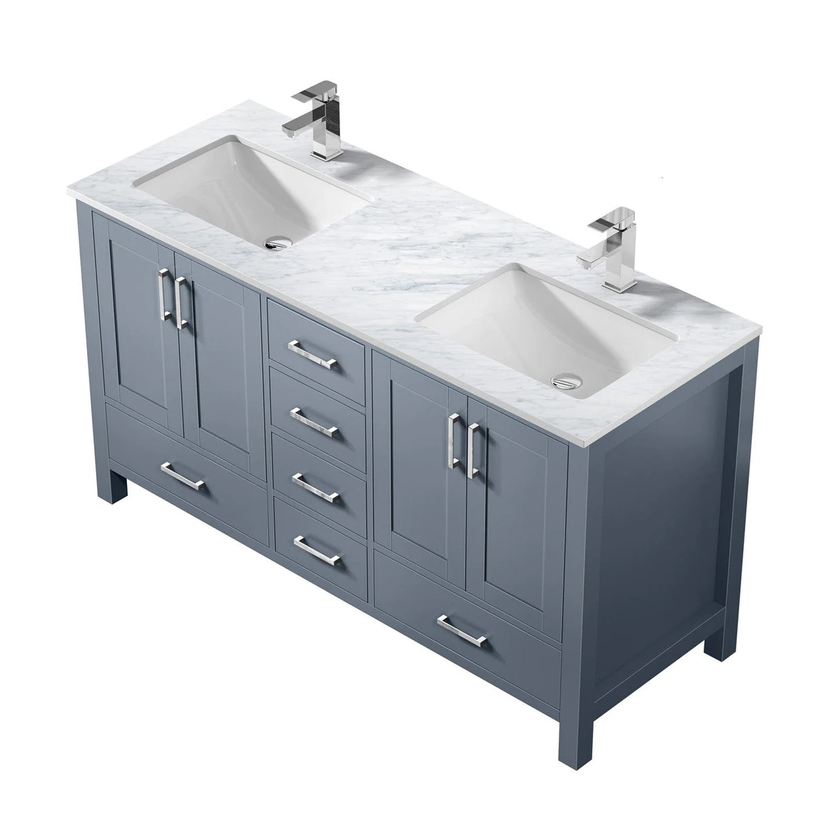 Jacques Dark Grey Freestanding Bathroom Vanity with White Carrara Marble Top, White Square Sink