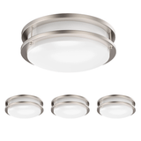 14 inch Dimmable LED Flush Mount Ceiling Lights, Double Ring, 22W, 1600 Lumens, 2700K/3000K/3500K/4000K/5000K Changeable Ceiling Lights, Brushed Nickel Finish Steel, For Hallway Kitchen Stairwell, ETL Listed