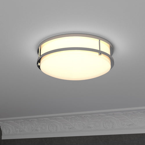 14 inch Dimmable LED Flush Mount Ceiling Lights, Double Ring, 22W, 1600 Lumens, 2700K/3000K/3500K/4000K/5000K Changeable Ceiling Lights, Brushed Nickel Finish Steel, For Hallway Kitchen Stairwell, ETL Listed