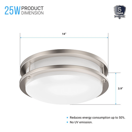 14" LED Flush Mount Ceiling Lights - 25W - Double Ring Design - 1750 Lm - Dimmable Flush Mount - BUILDMYPLACE