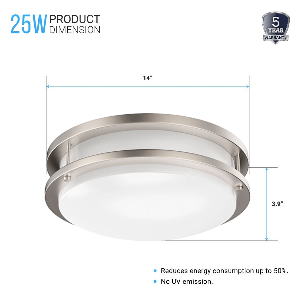 14" LED Flush Mount Ceiling Lights - 25W - Double Ring Design - 1750 Lm - Dimmable Flush Mount - BUILDMYPLACE