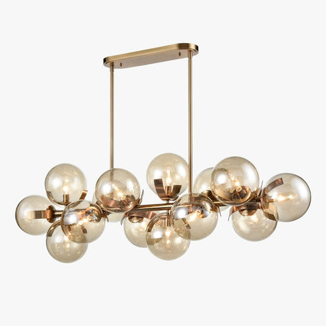 14 - Light Linear Chandeliers for Dining Room Glass Globe New Brass Finish Hardware Finish with Mercury Glass, Pendant Lighting, E12 Base - BUILDMYPLACE