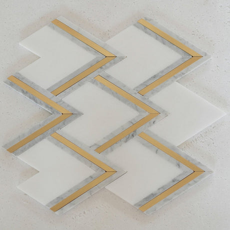 14 X 16 in. Thassos Carrara Brass White Polished Waterjet Mosaic - BUILDMYPLACE