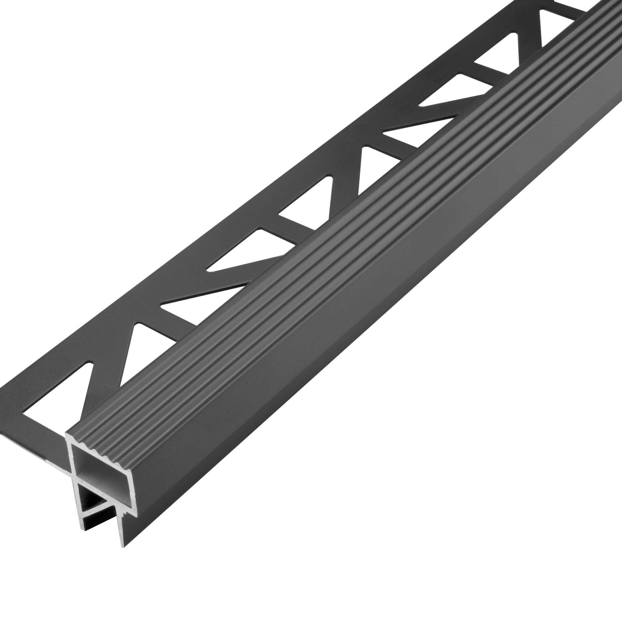 SQUARESTEP -LED – Stair nosing profile - 7/16 in. H x 11/16 in. W - matte black Anodized -Anti-slip step profile