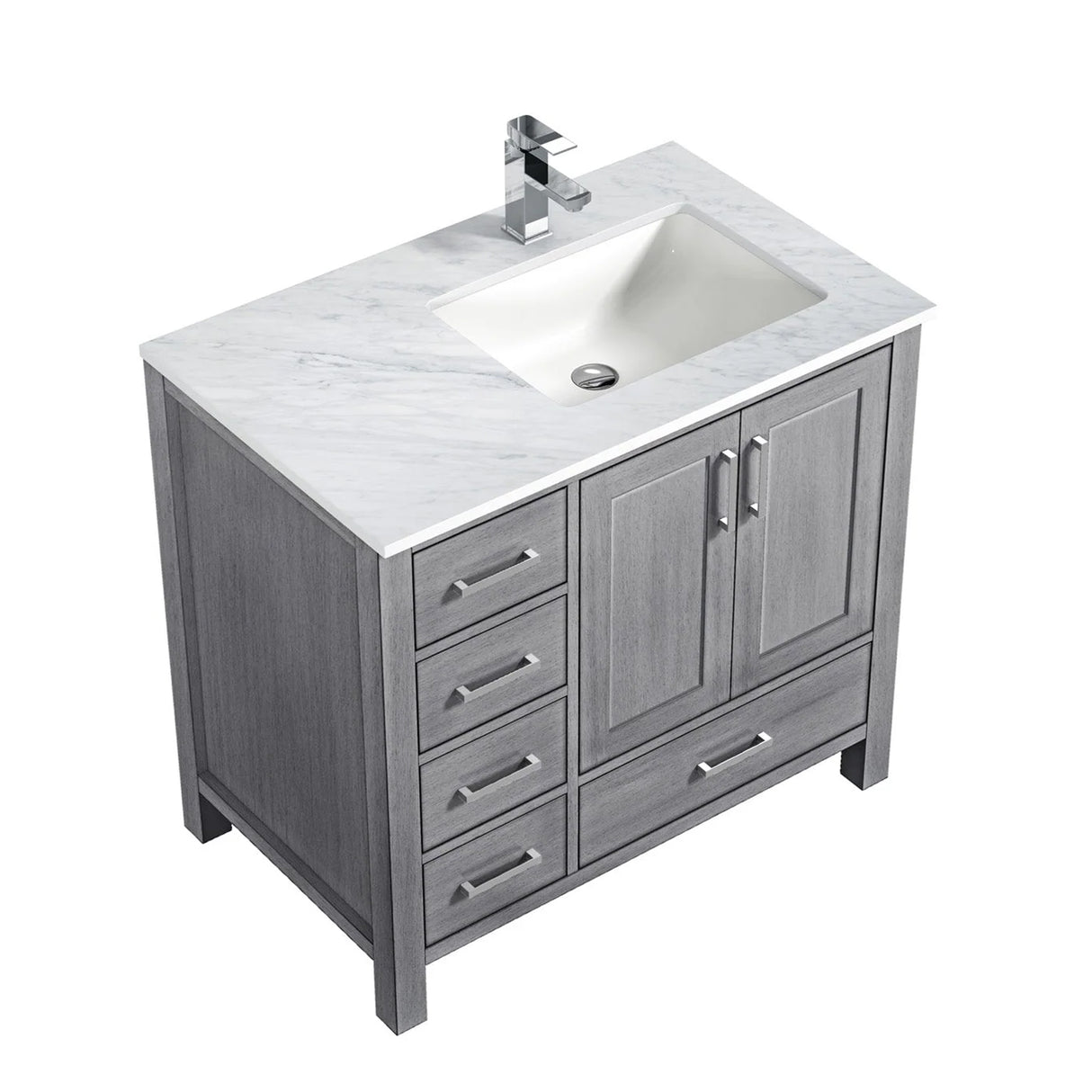 Jacques Distressed Grey Freestanding Bathroom Vanity with White Carrara Marble Top, White Square Sink