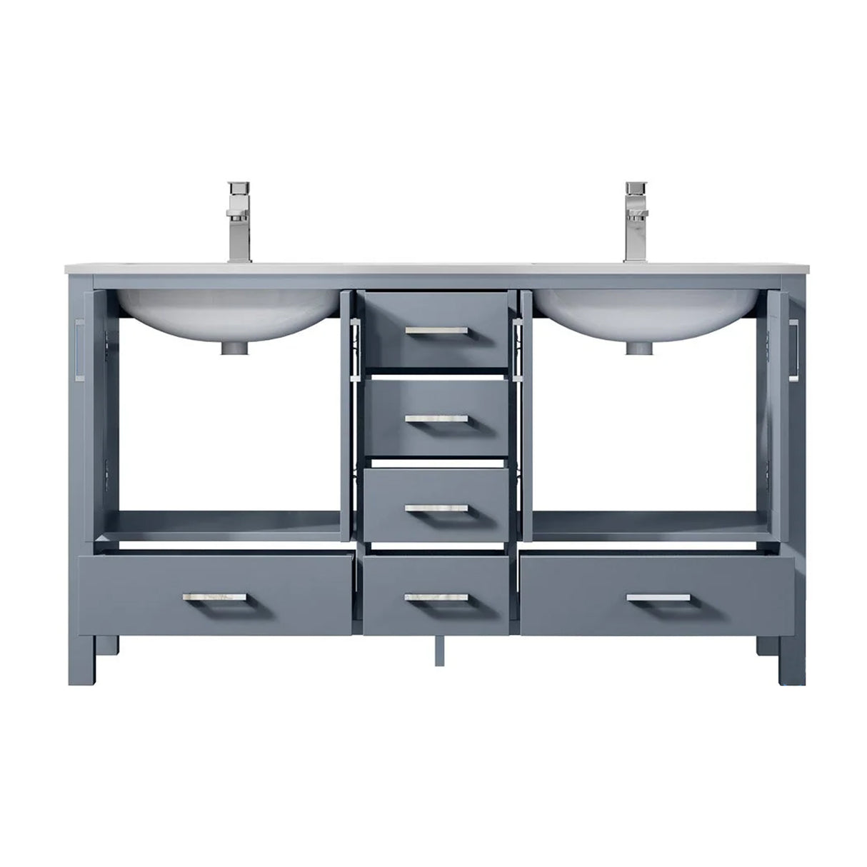 Jacques Dark Grey Freestanding Bathroom Vanity with White Carrara Marble Top, White Square Sink