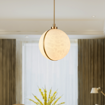 1 Light Mini Pendant Brass finish Hardware with Faux Alabaster, Pendant Lighting, E26 Base