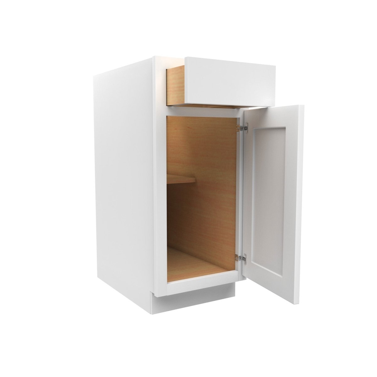 15 Inch Wide Single Door Base Cabinet - Luxor White Shaker - Ready To Assemble, 15"W x 34.5"H x 24"D - BUILDMYPLACE