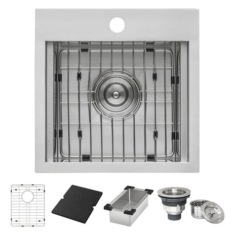 15 x 15 inch Marine Grade T - 316 Workstation Topmount RV Boat Outdoor Sink Stainless Steel - BUILDMYPLACE