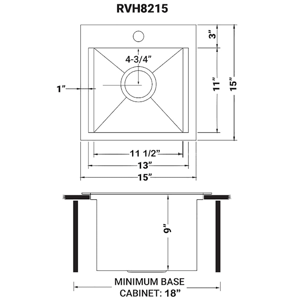 15 x 15 inch Workstation Drop - in Topmount Bar Prep RV Sink 16 Gauge Stainless Steel - BUILDMYPLACE