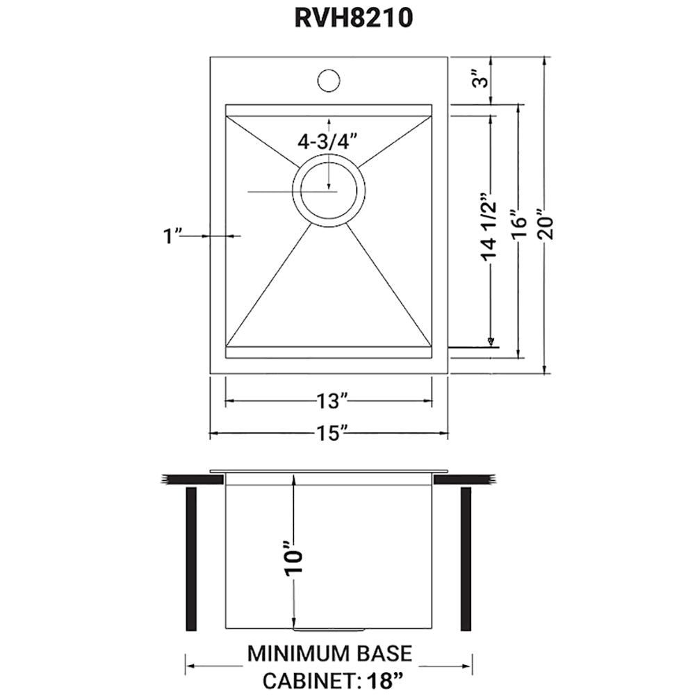 15 x 20 inch Workstation Drop - in Topmount Bar Prep RV Sink 16 Gauge Stainless Steel - BUILDMYPLACE