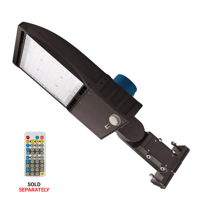 150 Watts LED Pole Light - Bronze - 5700K - Universal Mount - AC 100 - 277V - DLC Listed - Shoebox Area Light W/ Photocell & Motion Sensor - BUILDMYPLACE