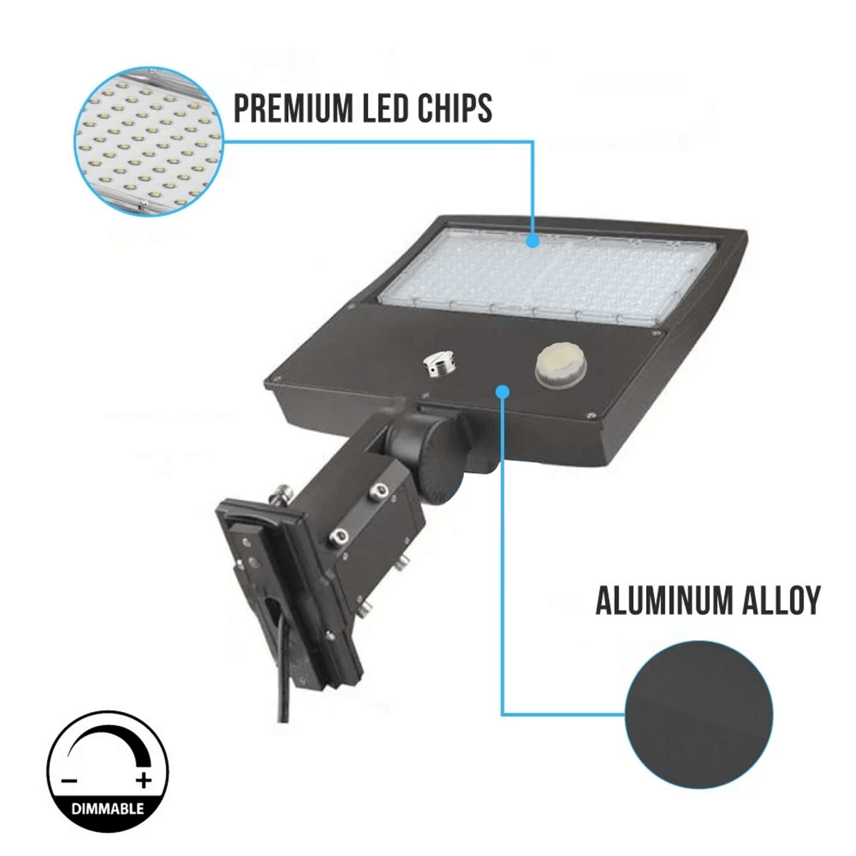 150 Watts LED Pole Light - Bronze - 5700K - Universal Mount - AC 100 - 277V - DLC Listed - Shoebox Area Light W/ Photocell & Motion Sensor - BUILDMYPLACE