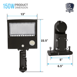 150 Watts LED Pole Light - Bronze - 5700K - Universal Mount - AC 100 - 277V - DLC Listed - Shoebox Area Light W/ Photocell & Motion Sensor - BUILDMYPLACE