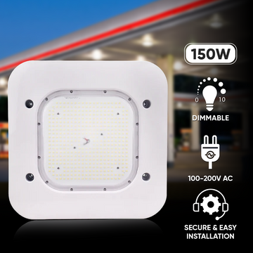 150W LED Canopy Light: 15600LM, 5700K, UL Listed for Damp/Wet Locations - Perfect for Gas Stations, High Bay Carports, Indoor Parking, Underpasses, Loading Docks