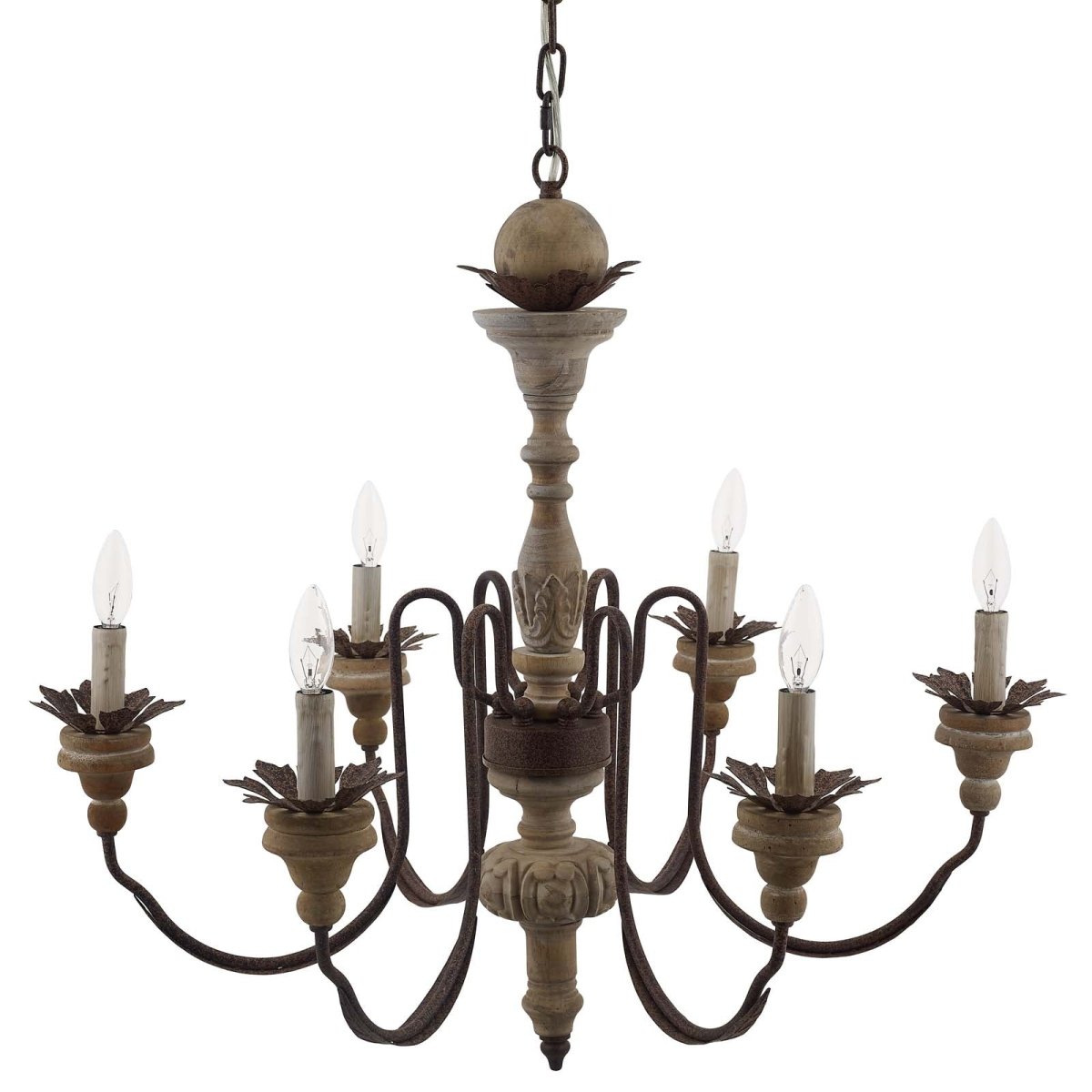 150W Dimmable Bountiful French Vintage Timeless Candelabra Chandelier - Black - Pendant Ceiling Light - Wood & Metal - BUILDMYPLACE