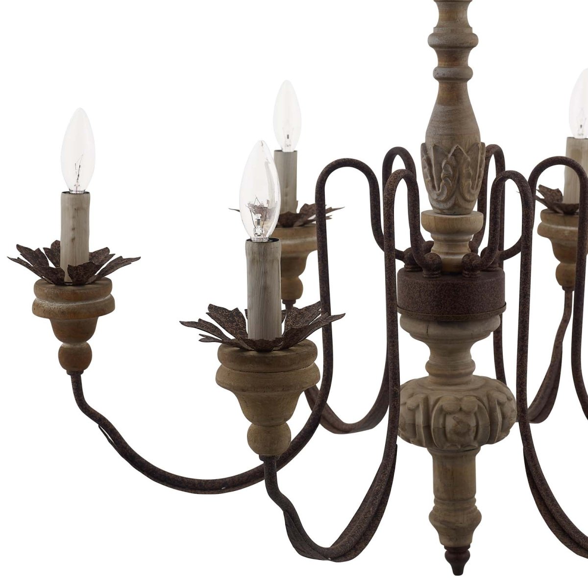 150W Dimmable Bountiful French Vintage Timeless Candelabra Chandelier - Black - Pendant Ceiling Light - Wood & Metal - BUILDMYPLACE