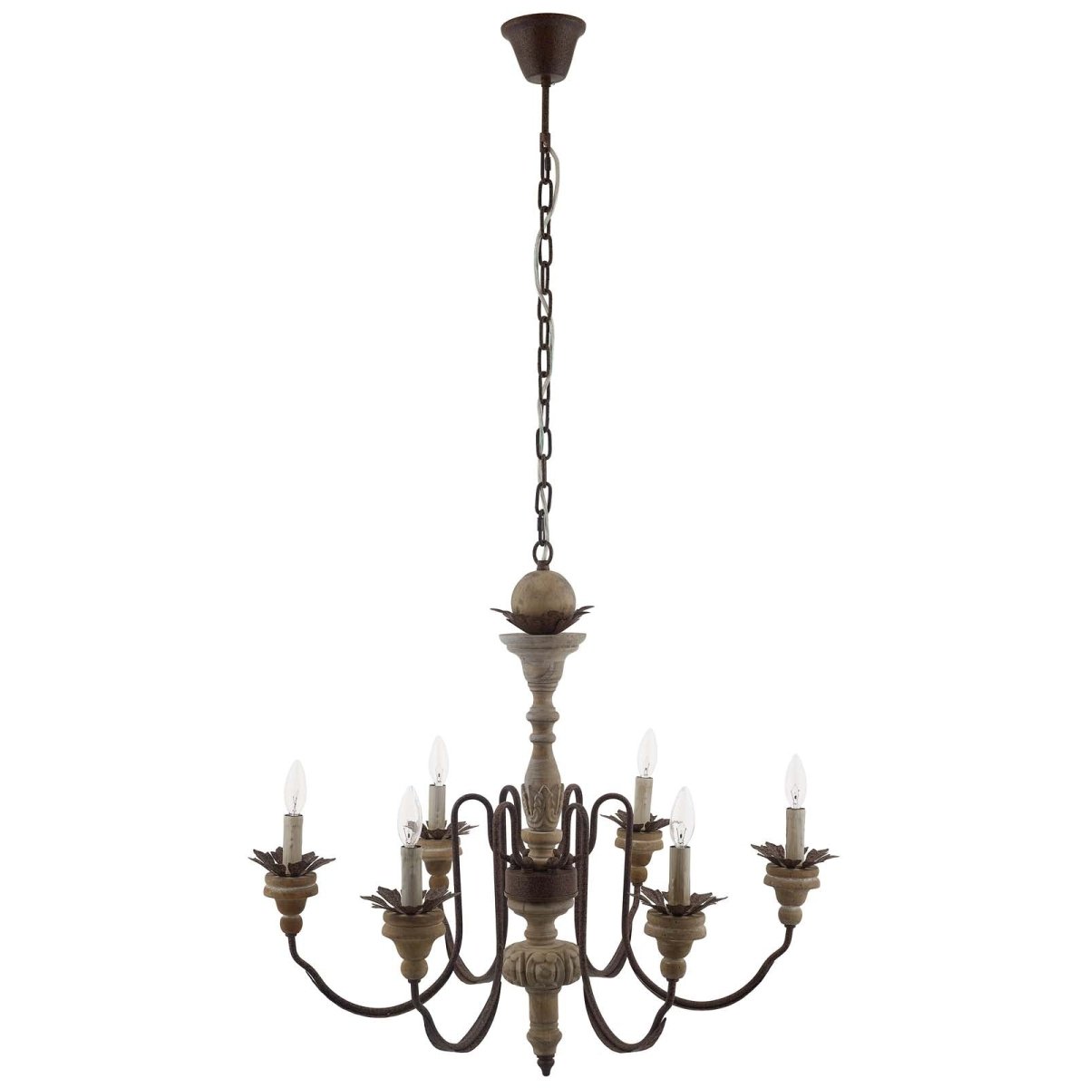 150W Dimmable Bountiful French Vintage Timeless Candelabra Chandelier - Black - Pendant Ceiling Light - Wood & Metal - BUILDMYPLACE