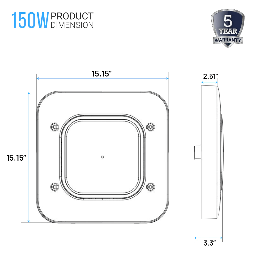 150W LED Canopy Light: 15600LM, 5700K, UL Listed for Damp/Wet Locations - Perfect for Gas Stations, High Bay Carports, Indoor Parking, Underpasses, Loading Docks - BUILDMYPLACE