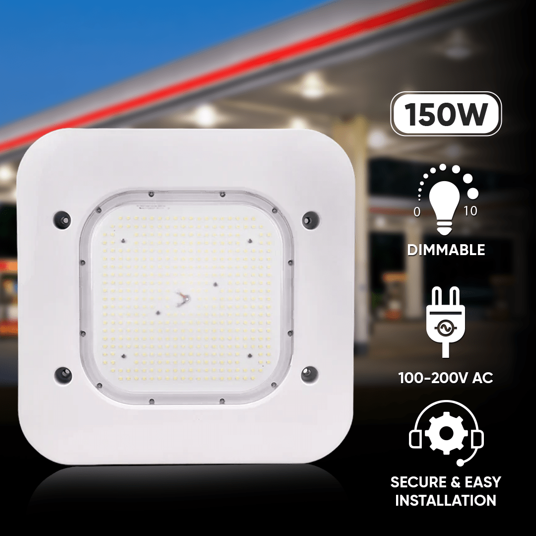 150W LED Canopy Light: 15600LM, 5700K, UL Listed for Damp/Wet Locations - Perfect for Gas Stations, High Bay Carports, Indoor Parking, Underpasses, Loading Docks - BUILDMYPLACE
