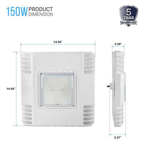 150W LED Canopy Light: 5700K, 19000LM, AC100 - 277V, DLC Premium - Recessed Surface Mount for High Bay Carports, Gas Stations, Indoor Parking, Underpasses, Loading Dock - BUILDMYPLACE