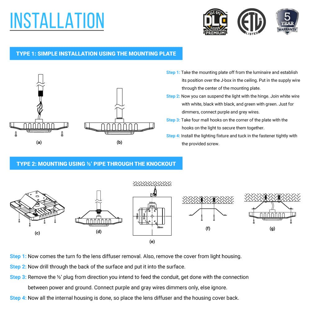 150W LED Canopy Light: 5700K, 19000LM, AC100 - 277V, DLC Premium - Recessed Surface Mount for High Bay Carports, Gas Stations, Indoor Parking, Underpasses, Loading Dock - BUILDMYPLACE