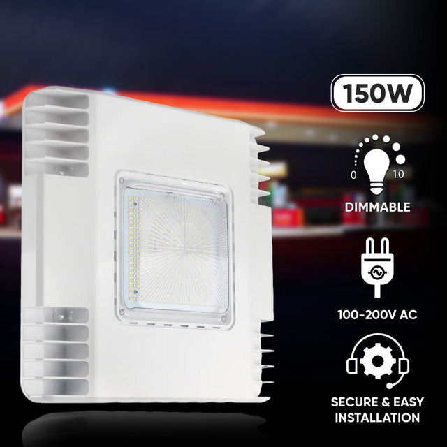 150W LED Canopy Light: 5700K, 19000LM, AC100 - 277V, DLC Premium - Recessed Surface Mount for High Bay Carports, Gas Stations, Indoor Parking, Underpasses, Loading Dock - BUILDMYPLACE