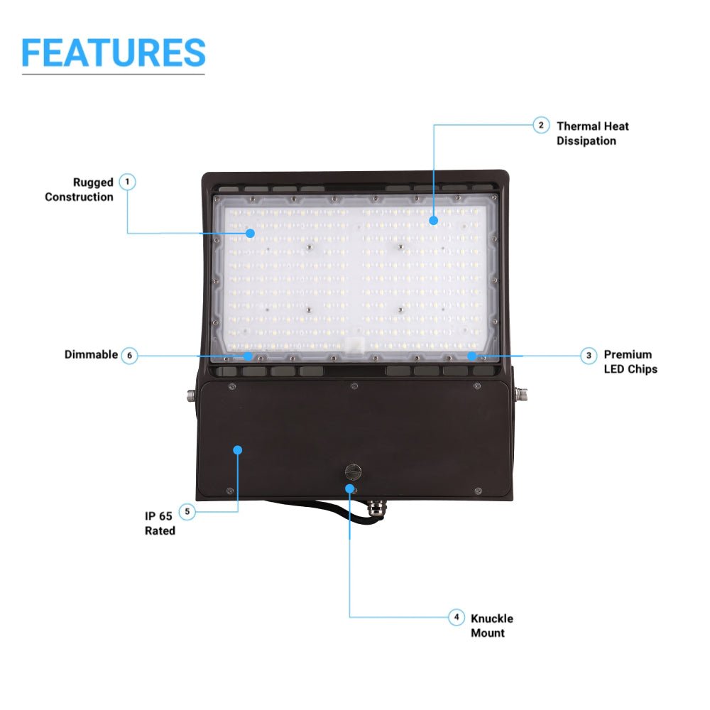 150W LED Flood Light - 400W Equivalent - Black - 21000 Lumens - 5700K - Yoke Mount - DLC Approved Floodlight - BUILDMYPLACE