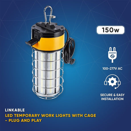 150W Work Light Fixture With Cage - 5000K , 18000 Lumens , IP64 Rated - BUILDMYPLACE