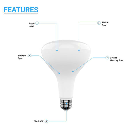 15.5W LED Light Bulbs - BR40 - 3000K Dimmable - 1100 Lm - E26 Base - Warm White - BUILDMYPLACE