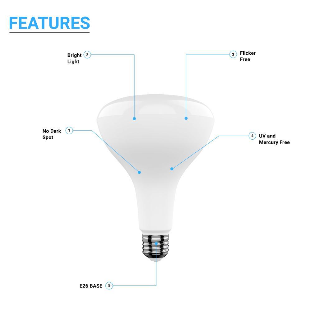 15.5W LED Light Bulbs - BR40 - 5000K Dimmable - 1100 Lm - E26 Base - Daylight White - BUILDMYPLACE