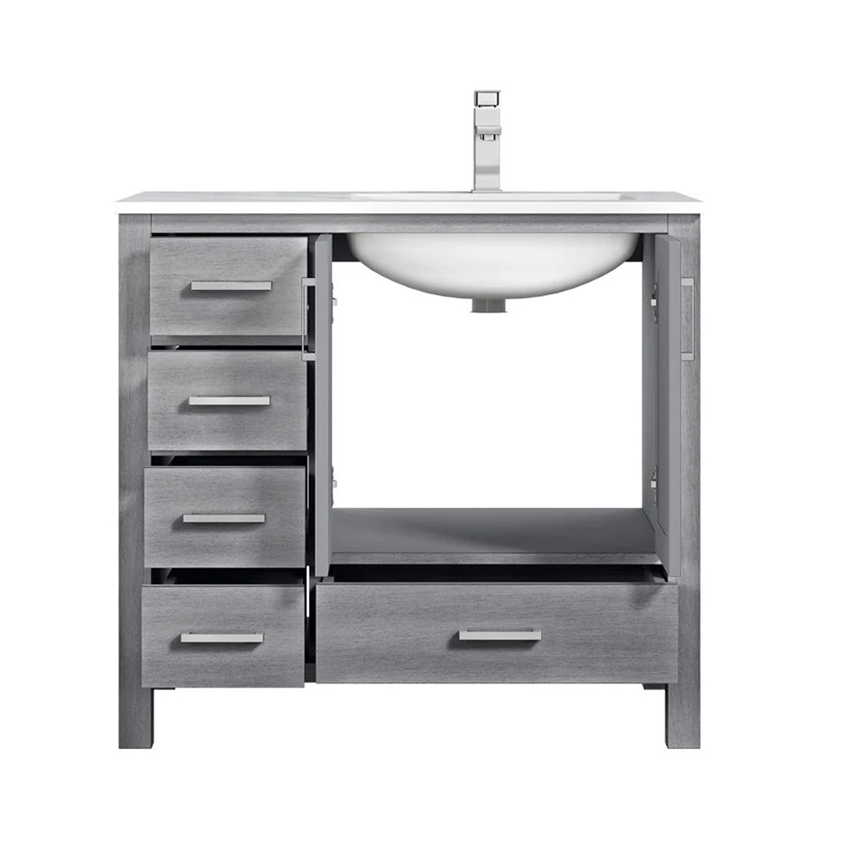 Jacques Distressed Grey Freestanding Bathroom Vanity with White Carrara Marble Top, White Square Sink