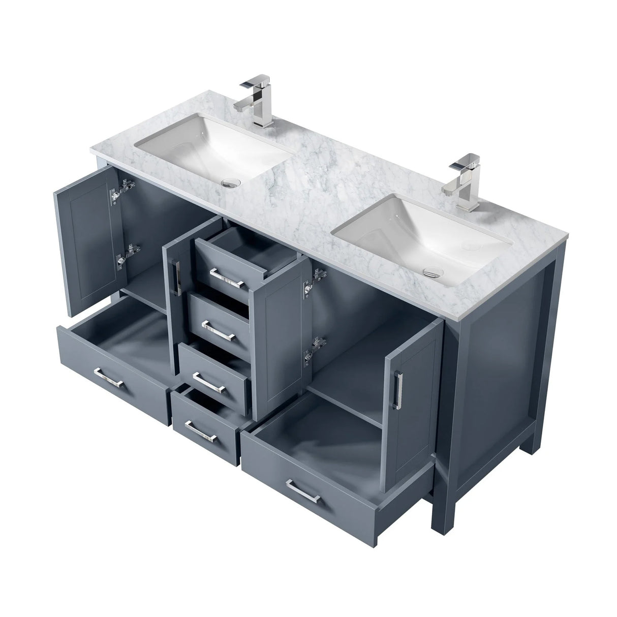 Jacques Dark Grey Freestanding Bathroom Vanity with White Carrara Marble Top, White Square Sink