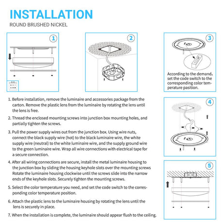 15W LED Flush Mount Ceiling Lights - 11" Round Brushed Nickel Design - 1050 Lm - Single Ring - BUILDMYPLACE