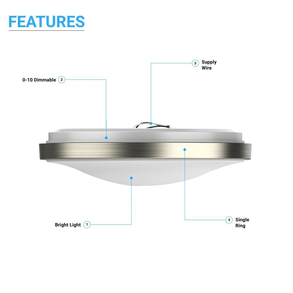 15W LED Flush Mount Ceiling Lights - 11" Round Brushed Nickel Design - 1050 Lm - Single Ring - BUILDMYPLACE