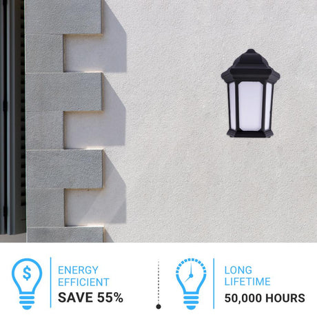 15W LED Outdoor Wall Sconce lighting Fixtures, 5000K (Daylight White), Textured Black Finish, 800 Lumens, ETL Listed - BUILDMYPLACE