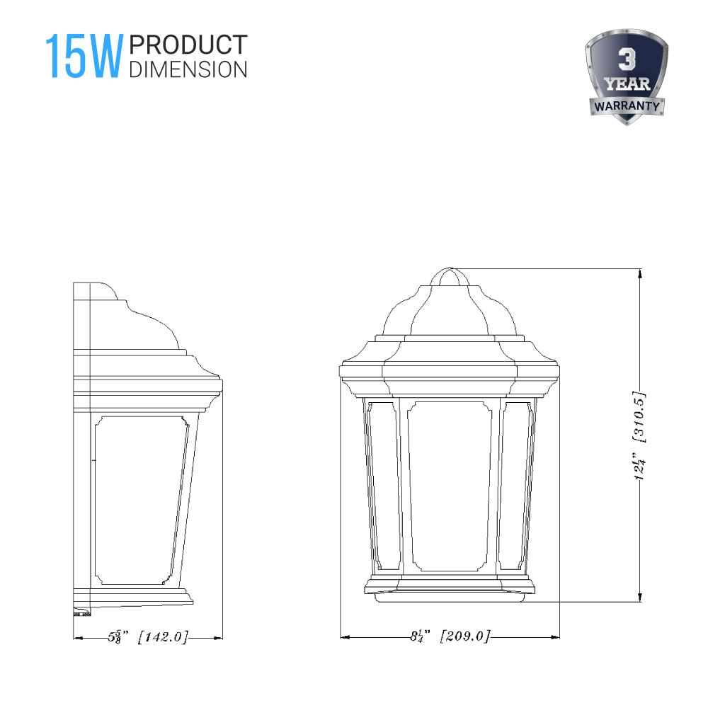 15W LED Outdoor Wall Sconce lighting Fixtures, 5000K (Daylight White), Textured Black Finish, 800 Lumens, ETL Listed - BUILDMYPLACE