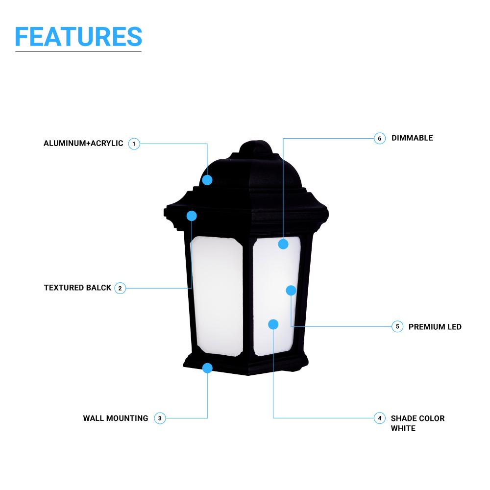 15W LED Outdoor Wall Sconce lighting Fixtures, 5000K (Daylight White), Textured Black Finish, 800 Lumens, ETL Listed - BUILDMYPLACE