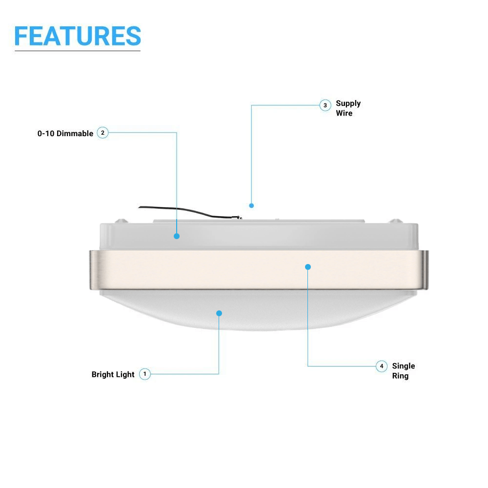 15W Square LED Flush Mount Ceiling Light - 11 inch Brushed Nickel - 1050 Lm - Single Ring - BUILDMYPLACE