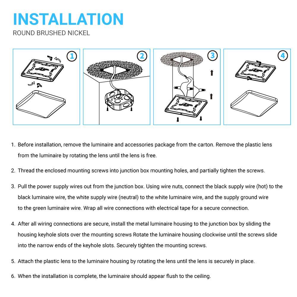 15W Square LED Flush Mount Ceiling Light - 11 inch Brushed Nickel - 1050 Lm - Single Ring - BUILDMYPLACE