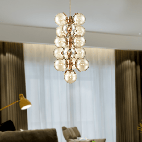 16 - Light Modern Glass Ball Bubble Chandelier New Brass Finish Hardware with Mercury Glass, E12 Base - BUILDMYPLACE